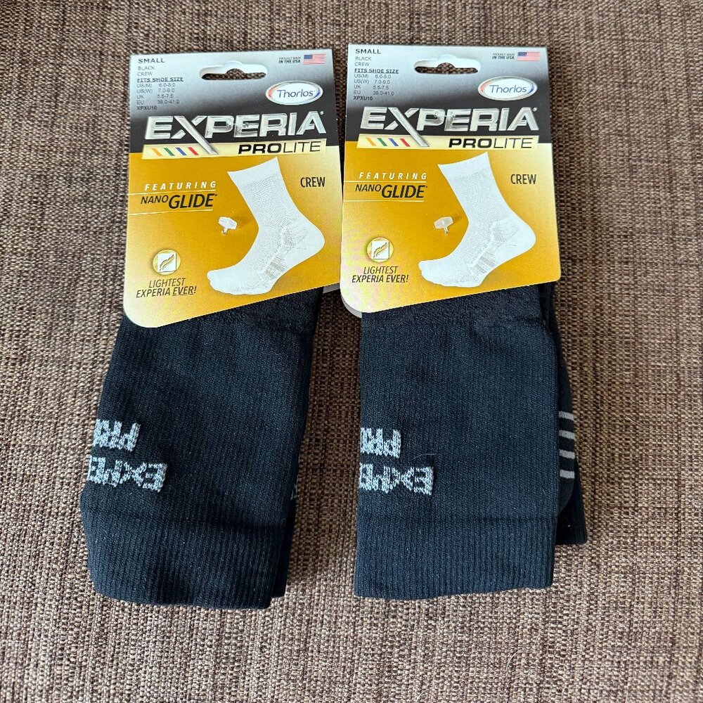 THORLOS EXPERIA Bundle of 2 PROLITE UNISEX CREW ATHLETIC SOCK SMALL Black
